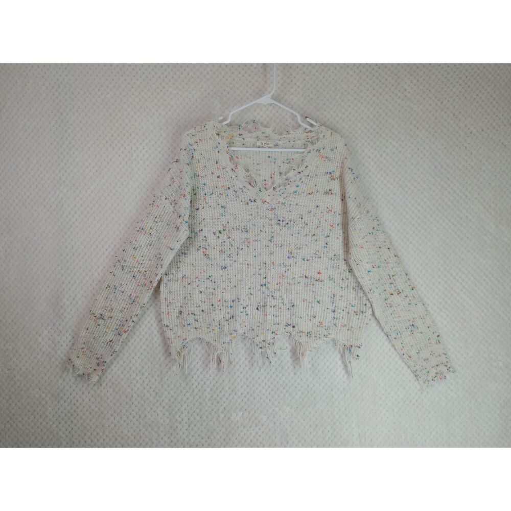 La Miel Women's Medium/Large Confetti Destroyed Hem Sweater